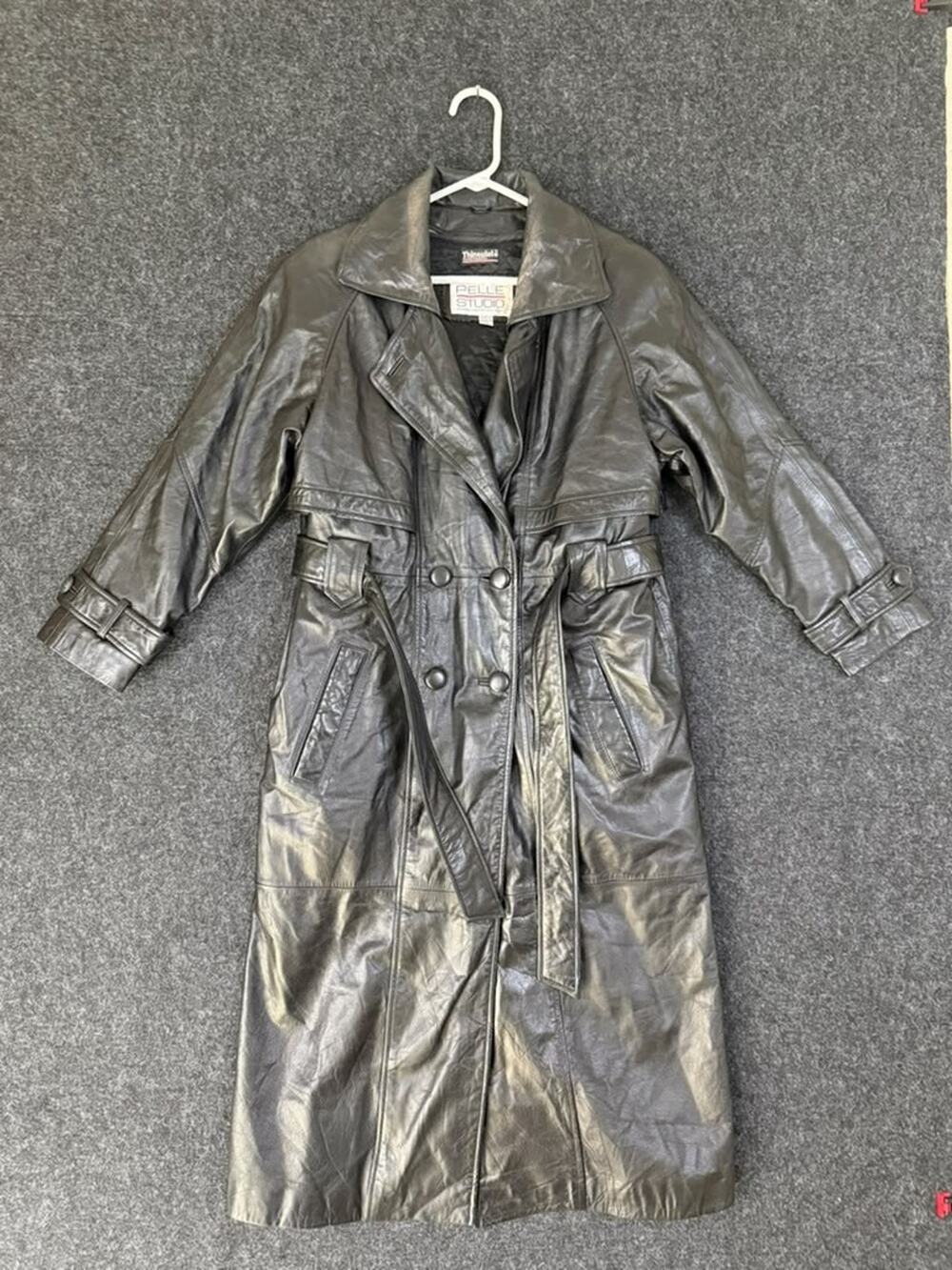 Pelle Studio Wilsons Women's Black Leather Trench Coat XS Thinsulate Belted